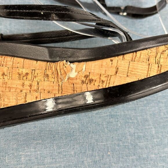 Prada Linea Rossa Patent Leather Colorblock Wedge Sandal Size 7 - Picture 7 of 11